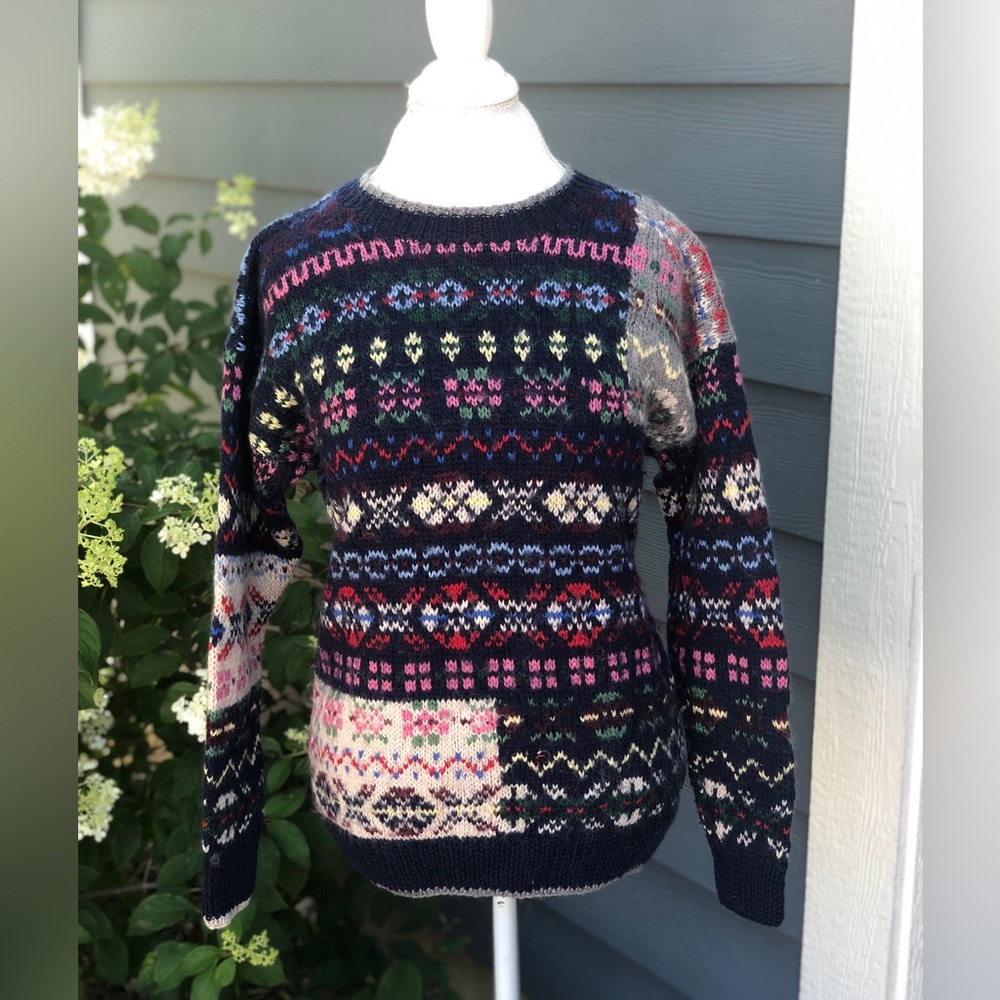 Vintage wool patchwork quilt cottagecore sweater sz small